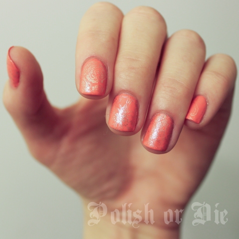 subtle coral and gold stamped nails