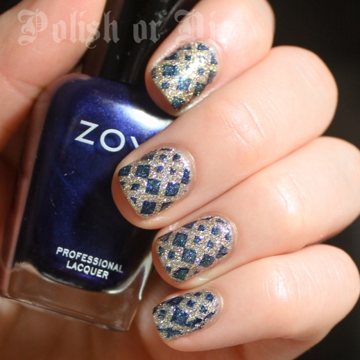 Geometric blue and sparkly gold nail manicure with zoya ibiza and china glaze I'm Not Lion
