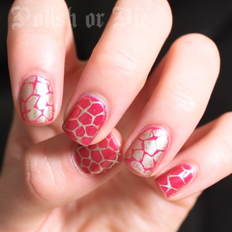 Pink and gold giraffe print manicure with Zoya Mieko and China Glaze passion