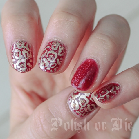 Cheetah print gold and red with Konad stampling plate m93